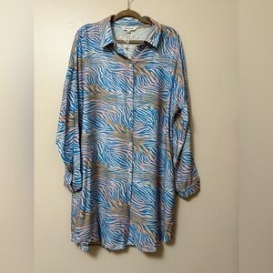 Colorful Zebra Print Button-Up long sleeve Shirt dress